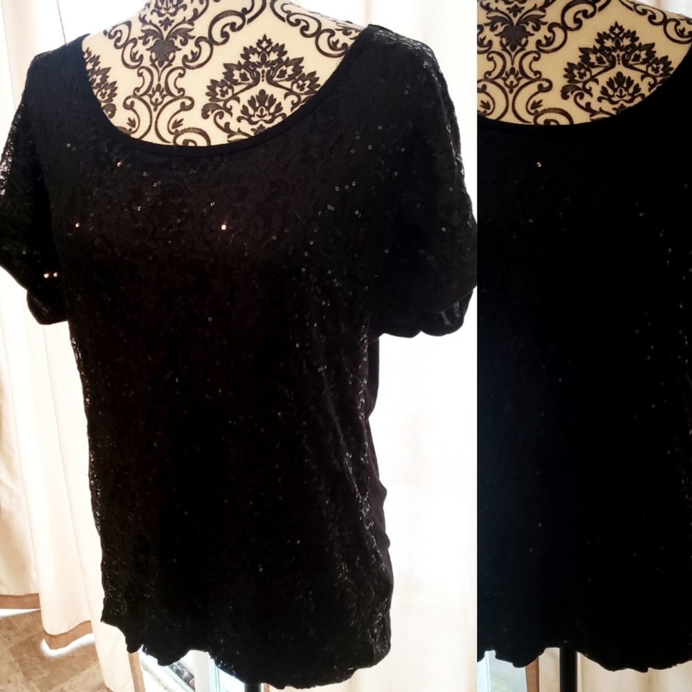 Avenue sequined short sleeve top